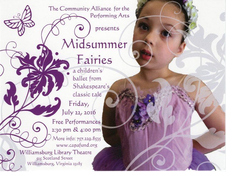 Midsummer Fairies – a children’s ballet FREE at Williamsburg Library July 22