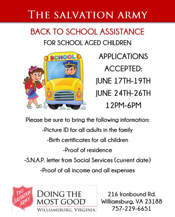 Back to School Assistance from Salvation Army