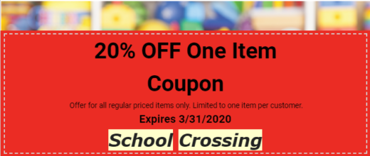 Special 20% off from School Crossing!  And you can order by phone and they will bring it to your car!