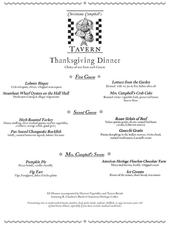 Christiana Campbell’s Tavern Thanksgiving Dinner is back for