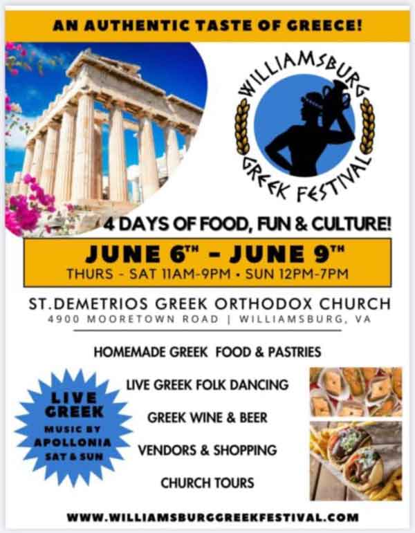 Williamsburg Greek Festival – June 6 – 9