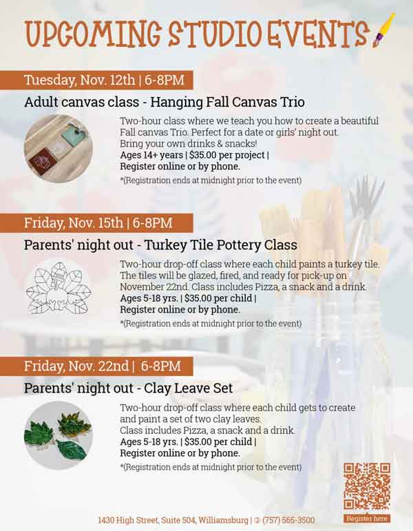 Studio Events at Paint on Pottery